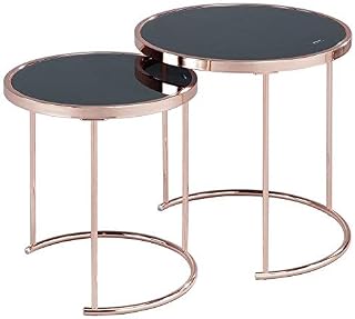 ASPECT Visio Set of 2 Round Nesting Table-Glass Top/Copper Frame, Metal Black, 50 x 50 x 50 cm