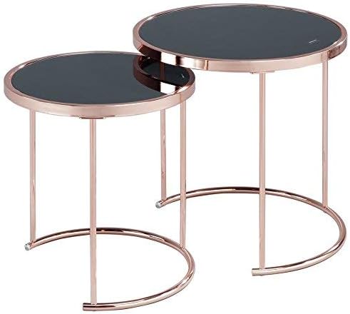 ASPECT Visio Set of 2 Round Nesting Table-Glass Top/Copper Frame, Metal Black, 50 x 50 x 50 cm