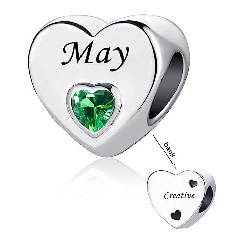 DWJSu Birthstone Charms for Pandora Bracelet Necklace May Birthday Heart Crystal Love Mom Family Bead for Women Teen Cover