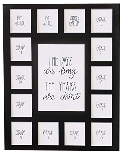 All Things For Mom School Days Picture Mat with Multiple Openings - School Years Photo Collage - No Frame - 2 Pre-School & Kindergarten to (15 Photos, 2PreK - 12th, Black Mat)