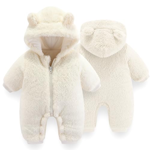 Image of UVIPC Baby Newborn Bear Outfit Fleece Snowsuit Winter Clothes Hooded Jumpsuit Romper for Baby boy girl