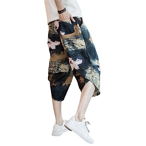Pantalon sarouel coton lin homme anti frottement et taille haute élastique confortable jusqu'au 5XL
