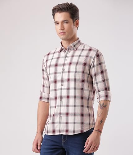 Image of TURMS Men's Casual Checks Shirts, Odor Control, Moisture Wicking, Button Down Collar, Cool Tech Cotton Fabric, Tailored Fit, Full Sleeve