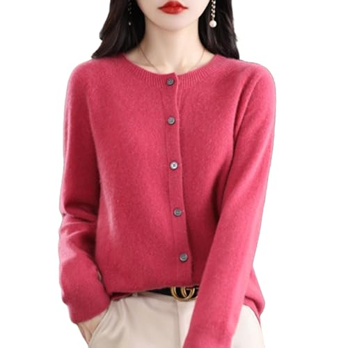 LBHGRMF Women's Cashmere Button Front Long Sleeve Cardi, Raspberry Color, Small