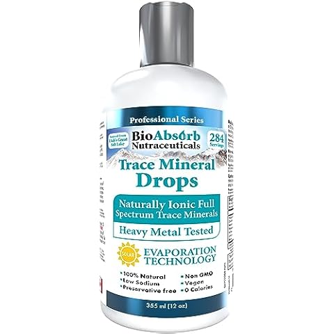 Bio Absorb Trace Mineral Drops. Heavy Metal Tested. 284 Servings of Organic Trace Minerals from Concentrated Utah's GSL Sea Water. 125mg of Ionic Magnesium (12 oz) Cover
