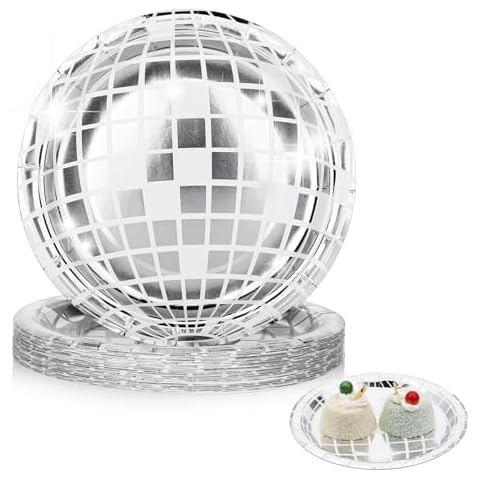 Grevosea 25 Pcs Silver Disco Plates Cover