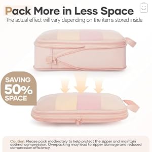 Veken 9/11 Set Compression Packing Cubes for Cruise Travel Essentials, Compressible Expandable Luggage Suitcase Organizer Bags for Clothing, Space Saver Bags with Over 1000 pcs of Mesh Holes(Beige) — photo 6 of 6
