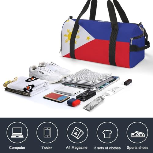 Philippines Flag Sports Duffle Bag for Boys Girls with Shoe Compartment Overnight4