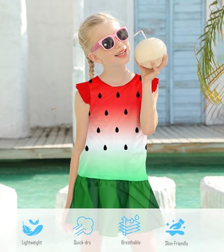 Image of Girls Swimsuit 2 Piece Ruffle Bathing Suit UPF 50+ Tankini Swimsuit Skirt with Lining Size 3-10