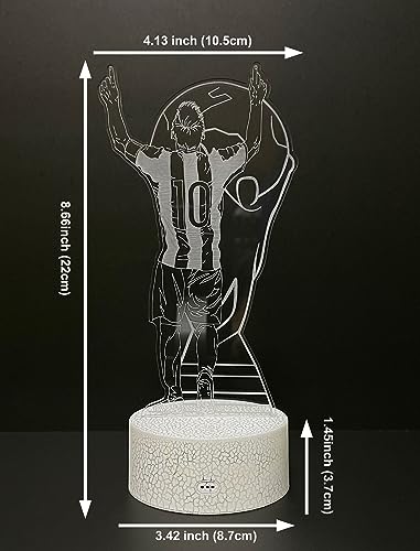 Argentina Soccer Player #10 3D Illsuion Lamp for Boys,16 Colors Changing Dimmable with Remote Soccer Room Decor, Creative Gifts for Soccer Fans Kids Teens Men Birthday Christmas