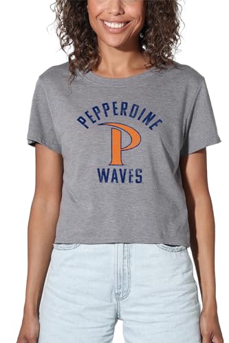 Pepperdine University Official Waves Logo Women's Crop Top T-Shirt, Athletic Heather, Medium