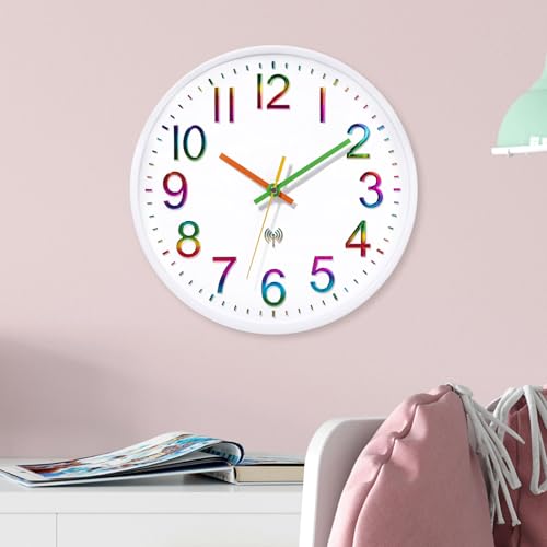 ACCSHINE Horloge Murale silencieuse Radio pilotée, Design Moderne, Cuisine Vintage, 30 cm de diamètre, Grande, numérique, Salon (Blanc)