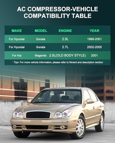 Image of SCITOO AC Compressor for Hyundai for Sonata 2.5L 1999-2001 | Fast Cooling, Ultra Low Noise (≤72 dB)Air Conditioner Compressor with Clutch, Easy Installation, 9770138171 9770138171RU