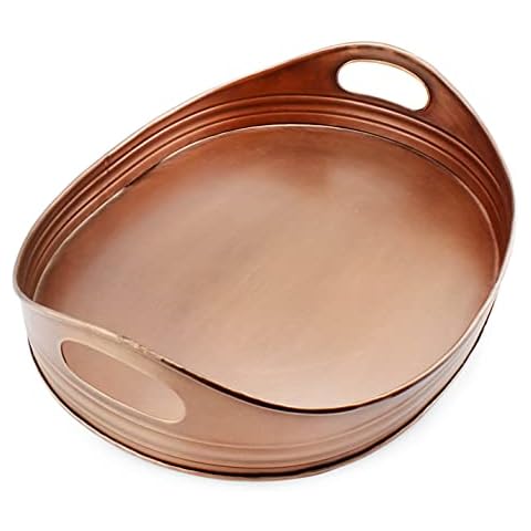 AuldHome Bandeja rústica de cobre ovalada, bandeja decorativa de metal para servir Cover