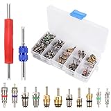 102 STÜCKE Ventileinsatz Auto Set, A/C Ventilkern R12 R134a Automotive Klimaanlage Kälte Reifen Ventilschaft Kernen Remover Tool Sortiment Kit Ventileinsatz Fahrrad Autoventil Ventilkern Werkzeugsatz
