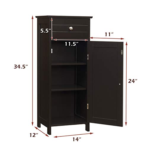 Glacer Floor Storage Cabinet, Multifunctional Freestanding Bathroom Storage Cabinet With Two Adjust Shelves, Ideal For Bathroom, Living Room Or Bedroom, 14 X 12 X 34.5 Inches (Brown) #TOP4