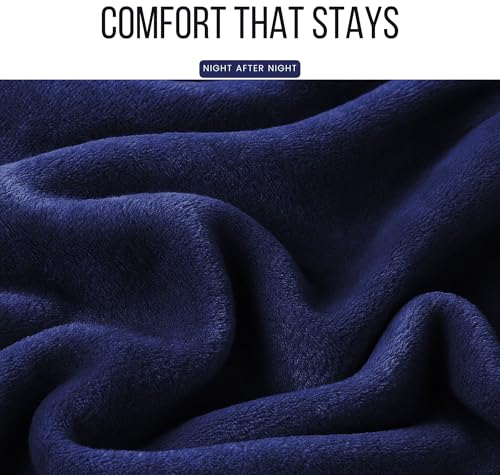 Image of VAS COLLECTIONS Luxury Warm Winter Elastic Fitted Bedsheet with 2 Pillow Covers - Ultra Soft Flannel Velvet Touch, Cozy & Wrinklefree lintfree Size - 78x72+10 Inches (Navy Blue)