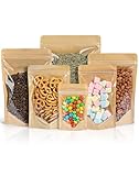 FireKylin 100 PCS Stand Up Pouches,3.9' x 5.9' Paper Bags With Window Clear Front Pouches Resealable Zipper Food Storage Brown