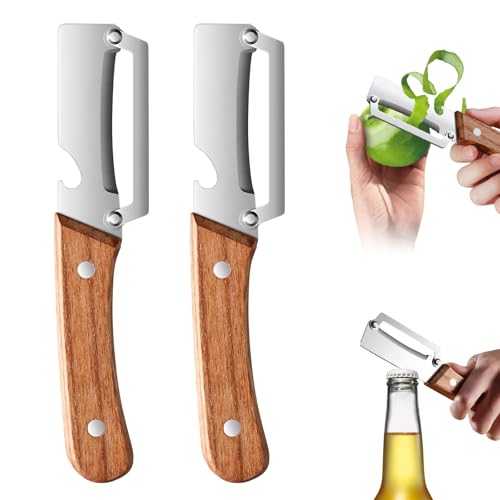 2 en 1 Éplucheur de légumes multifonctionnel pour la cuisine avec lame en acier inoxydable ultra-aiguisée et manche en bois ergonomique – Épluchage sans effort des pommes de terre, pommes, carottes et
