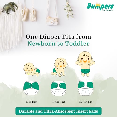 Image of Bumpers Baby Reusable Cloth Diaper with Insert Pad | Leak-Proof, Super Absorbent & Ultra Soft | Adjustable & Washable Cloth Diaper | Prevent Rashes | Freesize 5-17Kg | (3M-3Y), Pack of 5, Orange