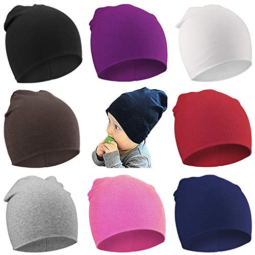 DRESHOW BQUBO 8 Pack Unisex Baby Beanie Hat Infant Baby Soft Cute Knit Cap Nursery Beanie
