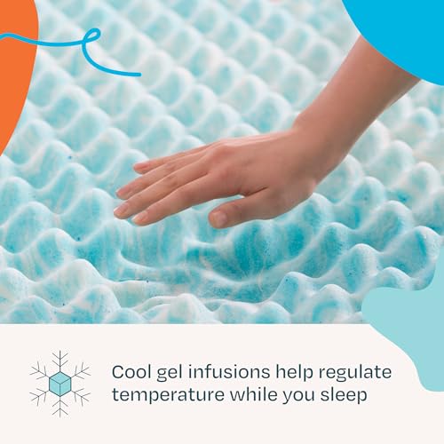 Image of Linenspa 2 Inch Gel Memory Foam Mattress Topper - Egg Crate Style, Reversible for two feels - Promotes Airflow & Relieves Pressure Points - King