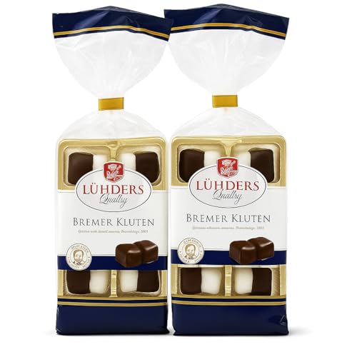 Lühders Bremer Kluten Pfefferminz-Spezialität – 2er Set (2 x 125g) – Zartbitter Schokolade mit erfrischender Minze, traditionelle norddeutsche Süßigkeit inkl. Naschwerk® Sticker