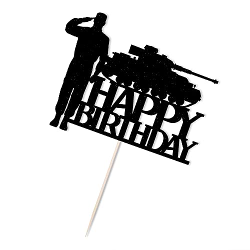 Lveud Happy Birthday Cake Topper Black Tucker And Soldier Military Theme Happy Birthday Cake Topper Birthday Party Decorations Veteran's Day Happy Birthday Cake Topper Party Cake Decorations #TOP3