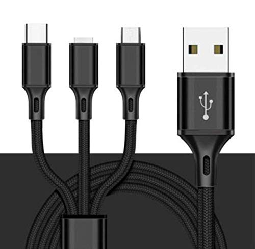 Image of SYGA One to Three Data Cable Weaving 2.8A Fast Charge Three-in-One Mobile Phone Data Cable Three-Head Synchronous Charging Cable (Black)