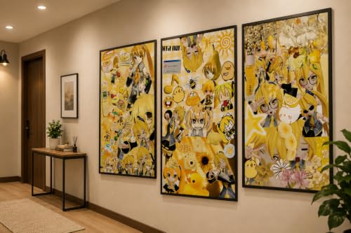 Image of Akita Neru Anime Poster Set of 3 A4 | Vocaloid Inspired Wall Art Prints | Yellow Anime Aesthetic | Matte Unframed Posters for Bedroom, Gaming Room, Hostel & Otaku Room Decor