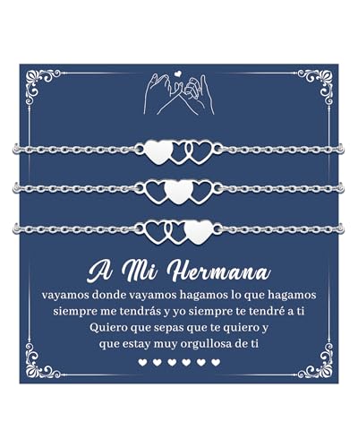 CheersLife Regalo Hermana Cumpleaños Regalo para mi Hermana - 3 Pulsera Hermanas Regalos Mejor Amiga - Pulsera Corazón Regalos Original Navidad y San Valentín