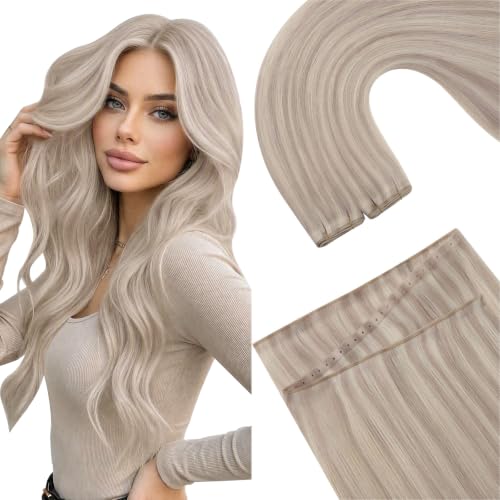 Image of Ugeat 18 Inch Butterfly Weft Hair Extensions Highlight Butterfly Weft Hair Extensions Human Hair Light Blonde Highlight Ash Blonde Butterfly Wefts Human Hair Extension Add Volume 100G