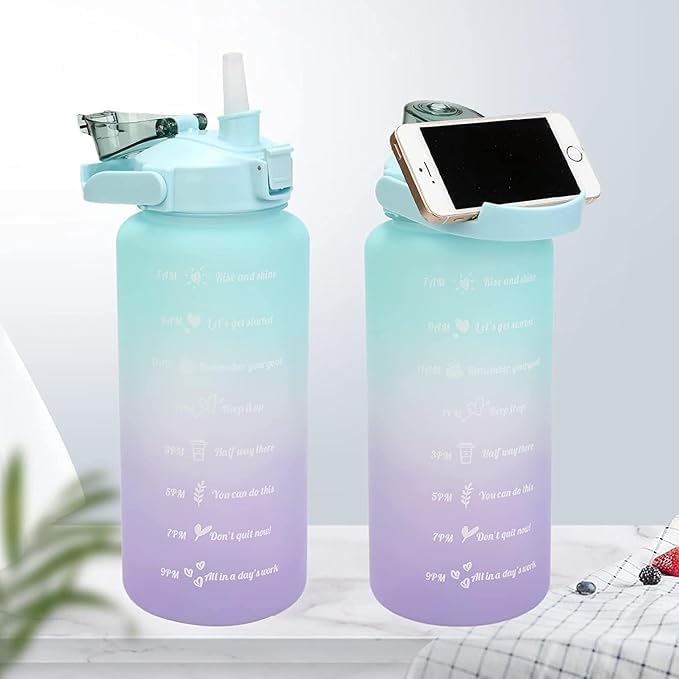 Image of MARTEEN Silicone Motivational Water Bottle Set Of 3 Pcs Time Marker With Straw, Unbreakable Leakproof BPA Free Non-Toxic Sipper Bottle For Office, Sports, Gym, School, 2 Liters, Purple