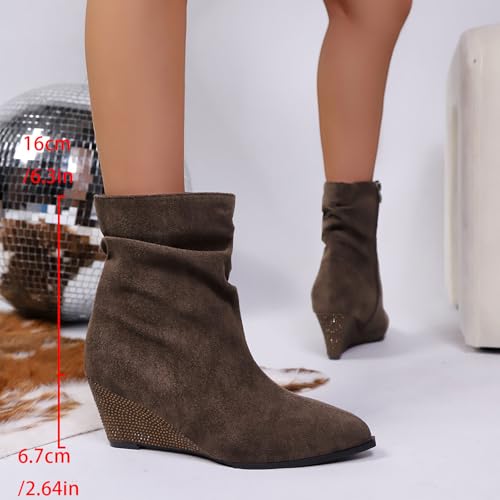 Bottes courtes confortables hiver à talon épais compensé et strass - 5