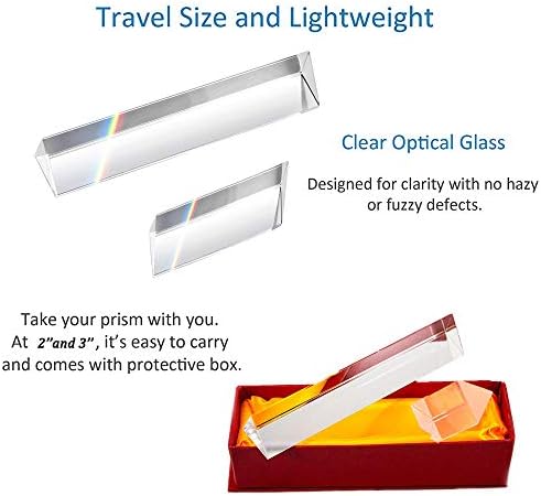 Simuer 2 Pack Crystal Optical Glass Triangular Prism Refractor for Teaching Light Spectrum Physics and Photo Photography Prism,2", 3"