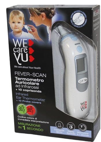 Fever-Scan, Termometro Auricolare ad Infrarossi per Tutta la Famiglia, Display Luminoso, con 10 Coprisonda Igienici Inclusi, Dispositivo Medico Classe IIA approvati da FDA