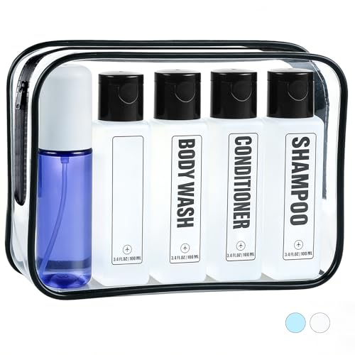 GearTrust - GearTrust 100ml Travel Bottles for Toiletries TSA Approved Travel Shampoo Bottles Leakproof, Small Size Plastic Squeeze Liquid Containers Set with Spray Bottle -5 Pack
