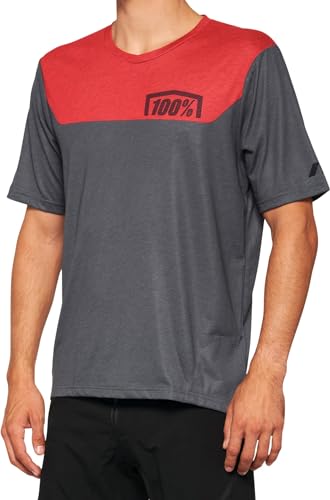 100% MTB WEAR Unisex Airmatic Short Sleeve Jersey Charcoal/Racer Red-L T-Shirt, grau, L/XL