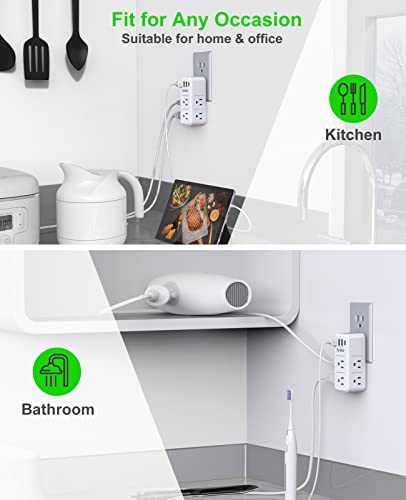 EyGde Extensión de Tomas Múltiples Protector Contra Sobretensiones 1700J con Enchufe Giratorio y 4 Puertos USB (1 USB C), Divisor de Tomas Giratorio de 3 Lados con 6 Tomas Espaciadas para Oficina y Hogar miniatura 6