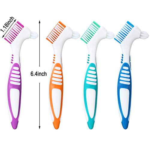 Image of WILLBOND 6 Pieces Denture Brushes Retainer Brush Cleaning Hard Denture Toothbrush with White Carrying Case for False Teeth Cleaning(Green, Purple, Blue and Orange)