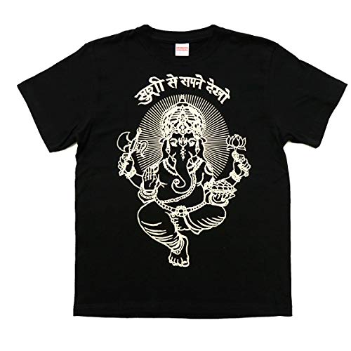 [マーブルマーケット] 半袖 Ｔシャツ ガネーシャ インド エスニック ヒンディー 太陽 ロータス 蓮 花 トップス アジアン メンズ レディース 男女兼用 7.ブラック XLサイズ