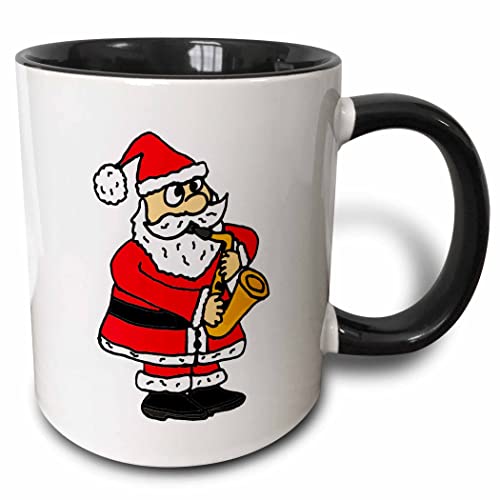 3dRose Funny Santa Claus Playing Saxophone 11oz Two-Tone Black Mug