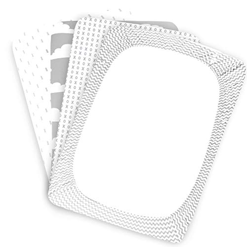 Baebae Goods Premium Crib Sheets For Baby Boys And Girls, 4 Pack, Soft And Breathable Jersey Knit Fitted Sheet Set, Grey And White, Cute Gender Neutral Nursery Mattress Bedding, Universal Fit #TOP7