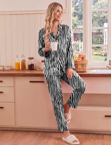 Ekouaer Silk Pajamas for Women Sets Long Sleeve Button Down Pjs - image 2