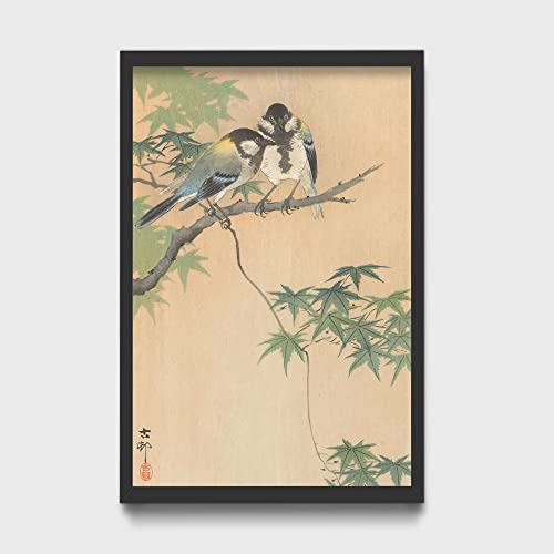 Ready to Hang in A4 Frame - Ohara Koson - Great Tits on Maple Branch (1930) Ukiyo-e Japan Japanese...