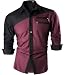 jeansian Men's Slim Fit Long Sleeves Casual Shirts Z015 WineRed XX-Large