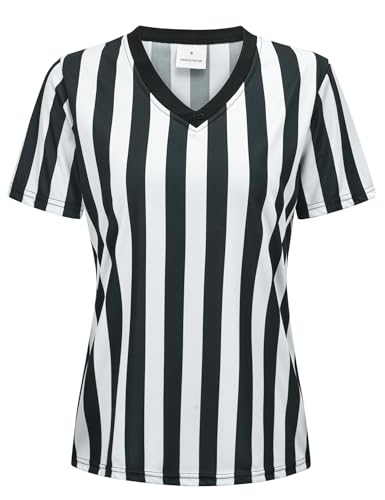 ChinFun Referee Costume Shirt Women's Ref V-Neck Black and White Stripe Official Umpire Jersey for Basketball L - Thumbnail 4