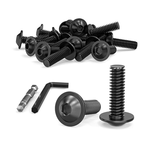 Dayalo Lot de 20 vis M5 x 25 mm à tête bombée en acier inoxydable A2 V2A, vis M8 avec bride à six pans creux, vis à tête plate, oxyde noir, filetage complet, avec clé et embout