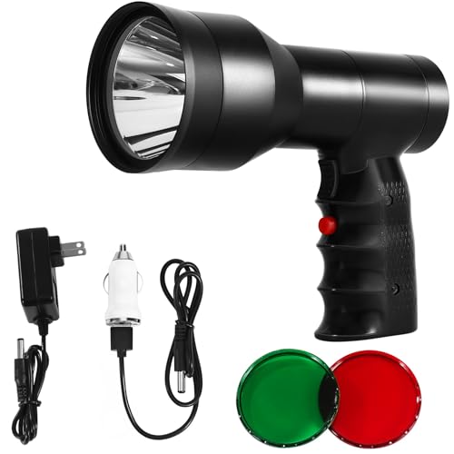 GearOZ Hunting Spotlight Flashlight, 46000LUX Rechargeable Spot Light IPX5 Waterproof Handheld LED Hunter Light with Red Green Filter for Hunting Coyotes Predators Coons Varmints Hogs Camping Hiking