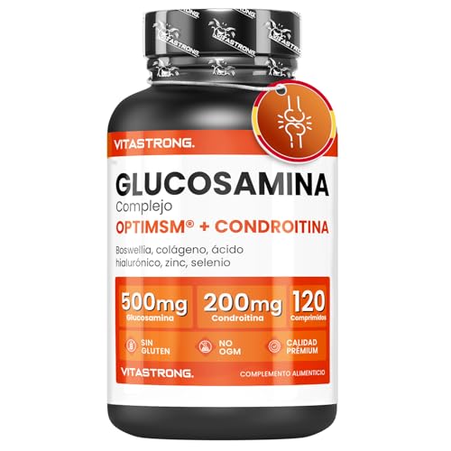 Glucosamina condroitina Vitastrong Complex com MSM OptiMSM, colagénio ácido hialurónico, zinco, selénio, manganês, boswellia, glucosamina complex qualidade premium para cartilagem, ossos e